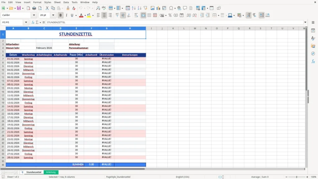 Stundenzettel – Stundenzettel Vorlage Excel – professionell & klar