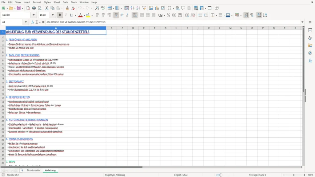 Anleitung – Stundenzettel Vorlage Excel – professionell & klar