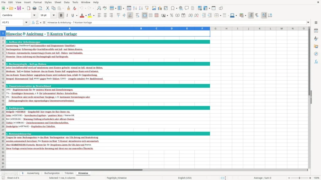 Hinweise – T-Konten Excel – Vorlage (2026)