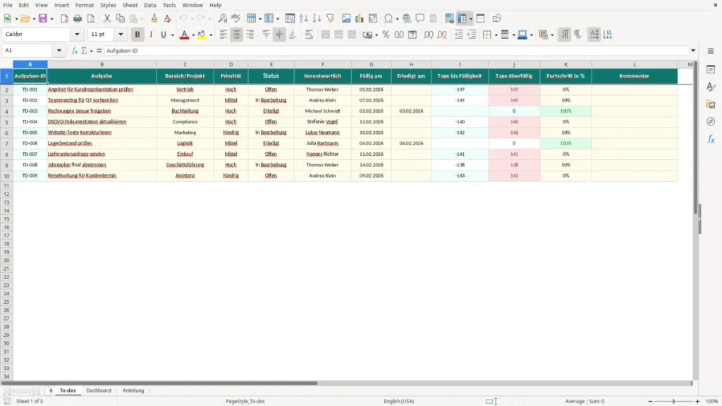 To-dos – To Do Liste Excel – Vorlage (2026)