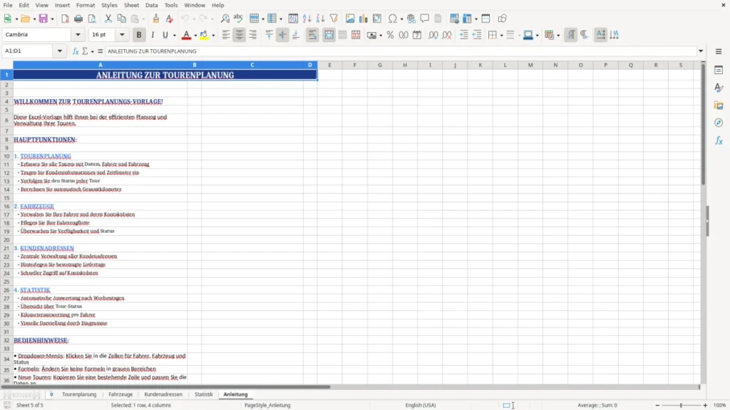 Anleitung – Tourenplanung Excel Vorlage kostenlos | Wochenplanung