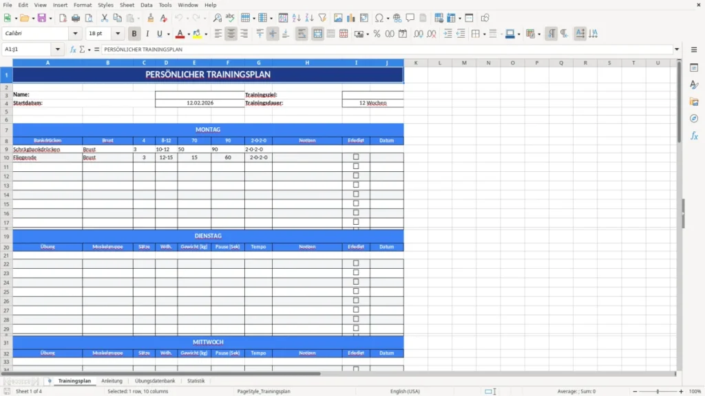 Trainingsplan – Trainingsplan Excel Vorlage – smart planen & auswerten