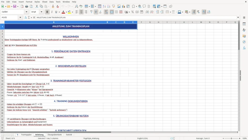 Anleitung – Trainingsplan Excel Vorlage – smart planen & auswerten