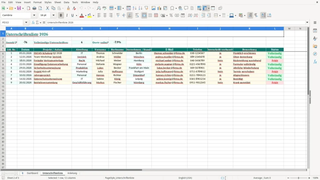 Unterschriftenliste – Unterschriftenliste Excel Vorlage (2026)