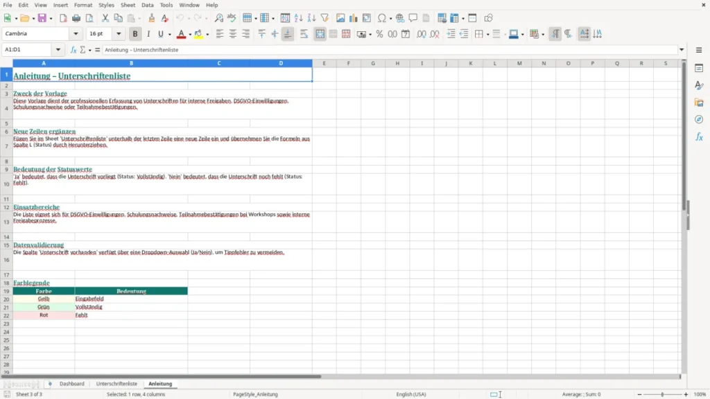 Anleitung – Unterschriftenliste Excel Vorlage (2026)