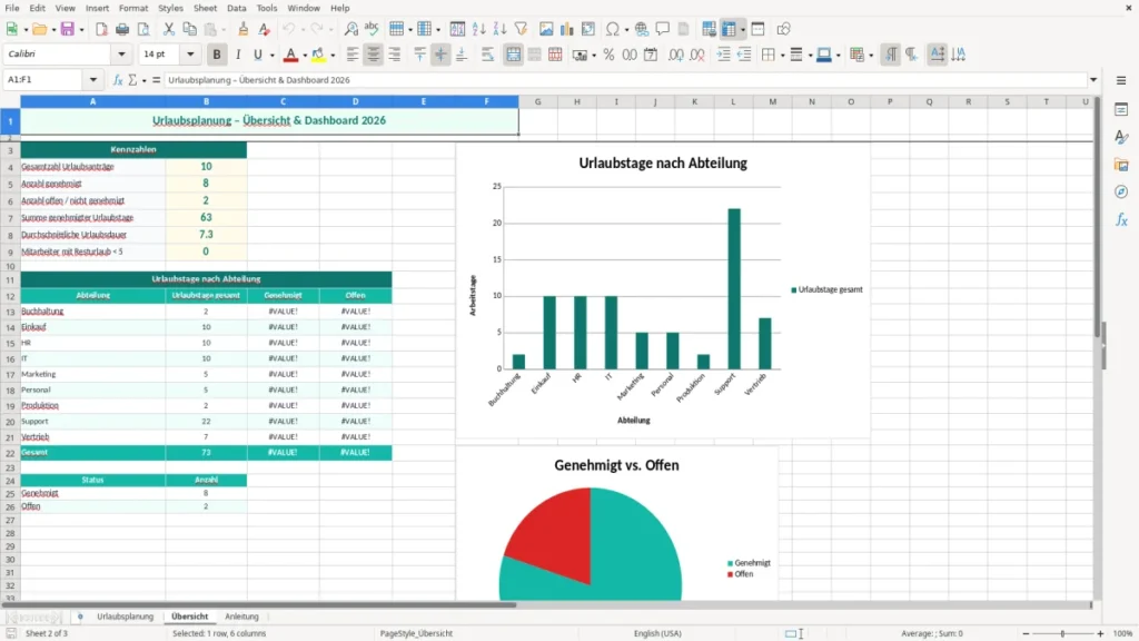 Übersicht – Urlaubsplanung Excel – Kostenlose Vorlage (2026)