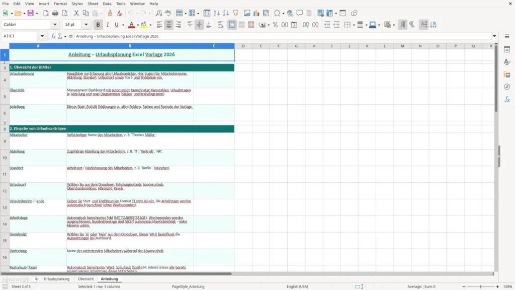 Anleitung – Urlaubsplanung Excel – Kostenlose Vorlage (2026)