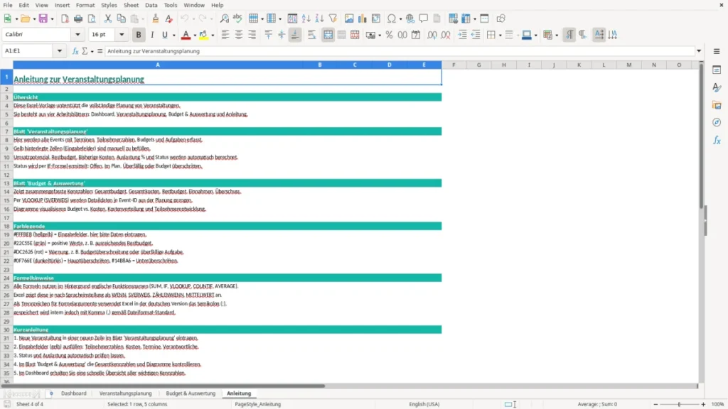 Anleitung – Veranstaltungsplanung Excel – Vorlage (2026)