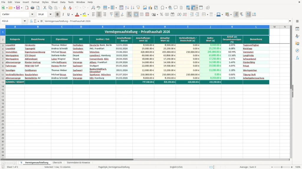 Vermögensaufstellung – Vermögensaufstellung Excel – Vorlage (2026)