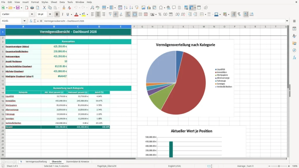 Übersicht – Vermögensaufstellung Excel – Vorlage (2026)