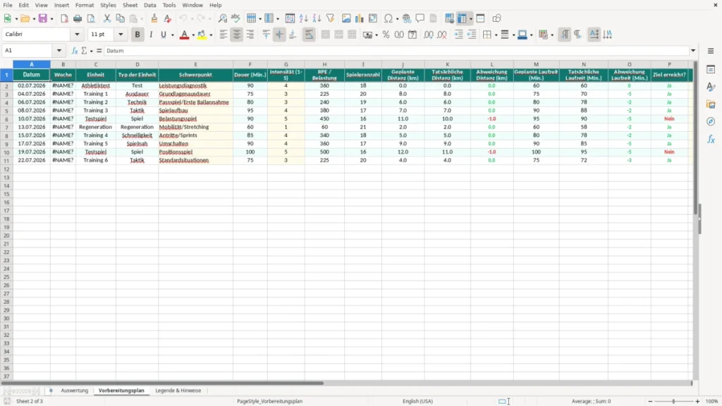 Vorbereitungsplan – Vorbereitungsplan Fußball Excel Vorlage (2026)