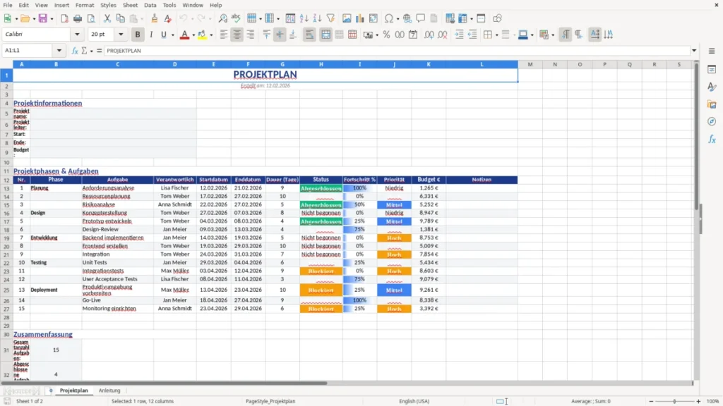 Projektplan – Vorlage Projektplan Excel kostenlos – sofort nutzbar