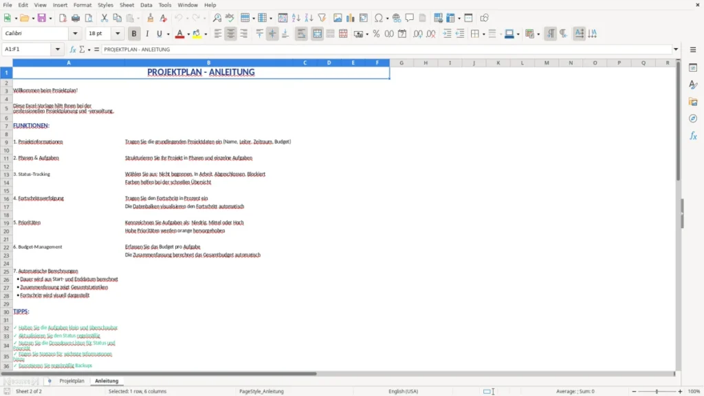 Anleitung – Vorlage Projektplan Excel kostenlos – sofort nutzbar