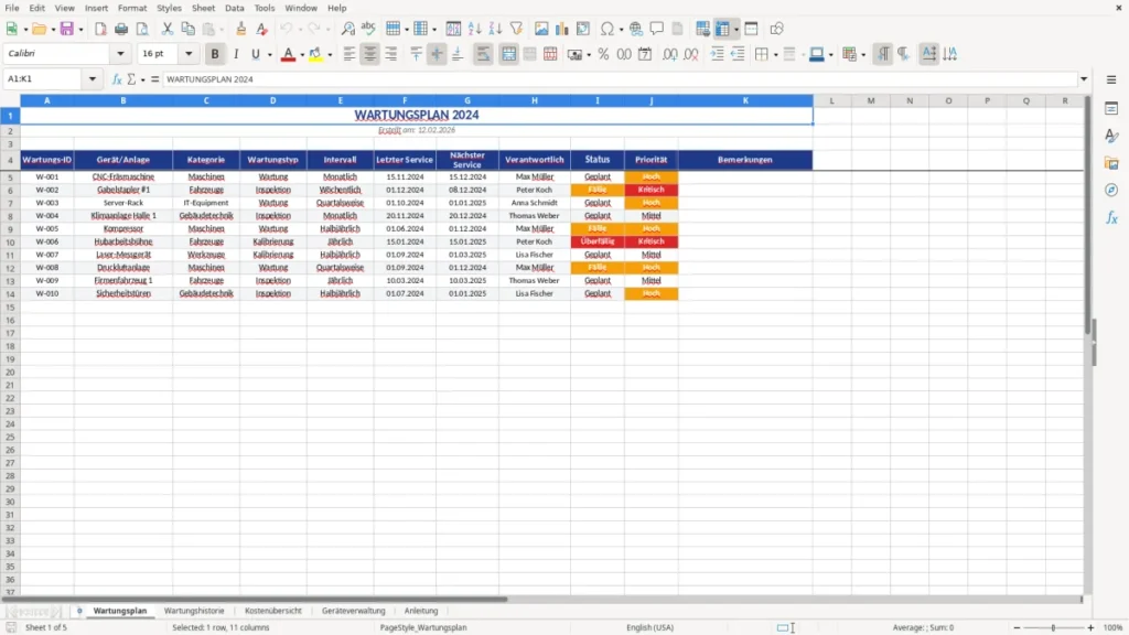 Wartungsplan – Wartungsplan Vorlage Excel – kostenlos & praxisnah