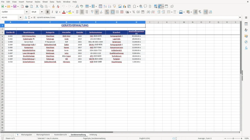 Geräteverwaltung – Wartungsplan Vorlage Excel – kostenlos & praxisnah