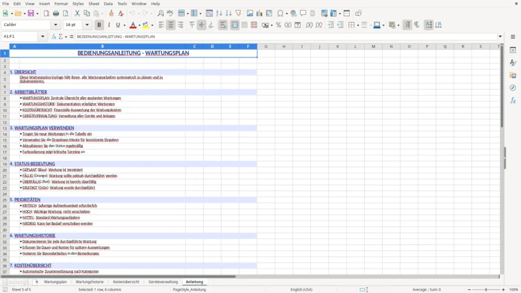 Anleitung – Wartungsplan Vorlage Excel – kostenlos & praxisnah