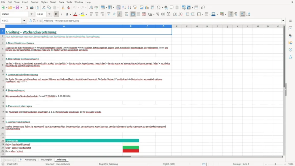 Anleitung – Wochenplan Betreuung Excel – Vorlage (2026)