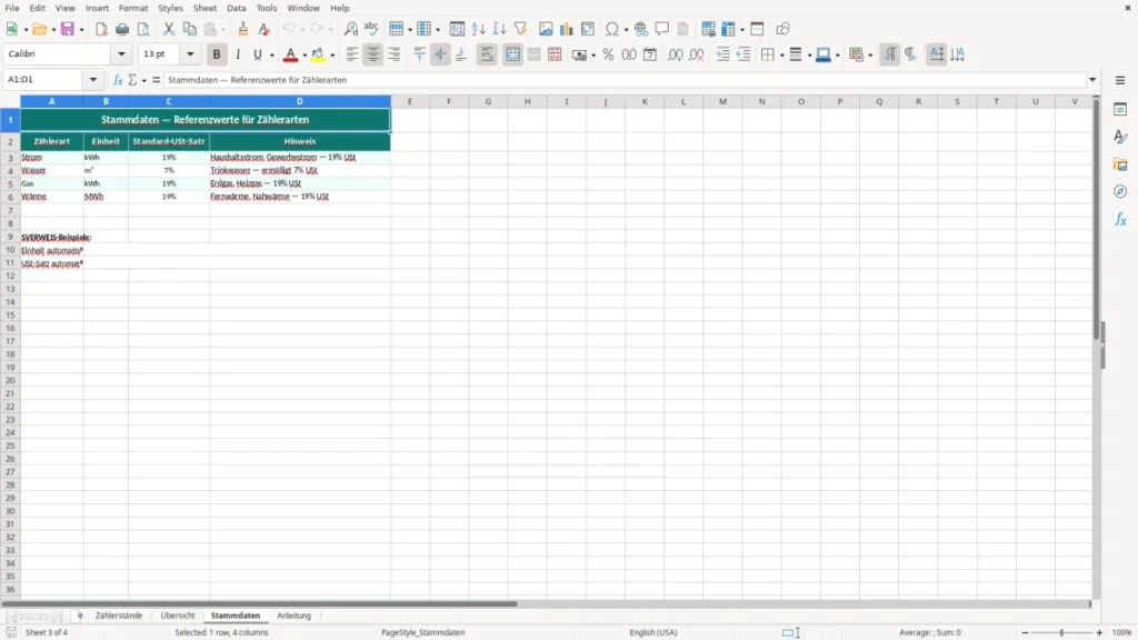 Stammdaten – Zählerstände Excel-Vorlage Kostenlos (2026)