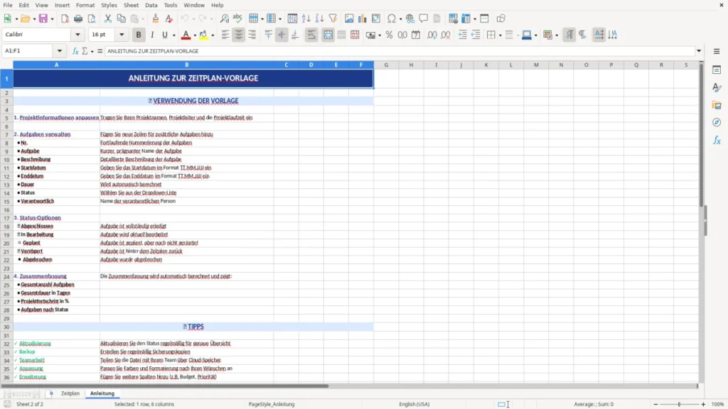 Anleitung – Zeitplan Excel Vorlage – Projekttermine im Griff