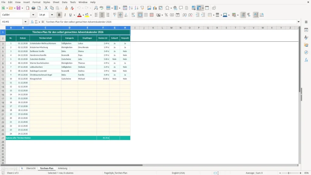 Türchen-Plan – Excel Vorlage für Adventskalender – Kostenlos (2026)
