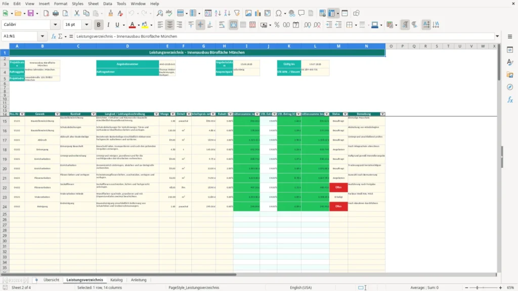 Leistungsverzeichnis – Excel Vorlage für Leistungsverzeichnis – Kostenlos (2026)