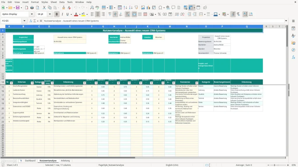 Nutzwertanalyse – Excel Vorlage für Nutzwertanalyse – Kostenlos (2026)
