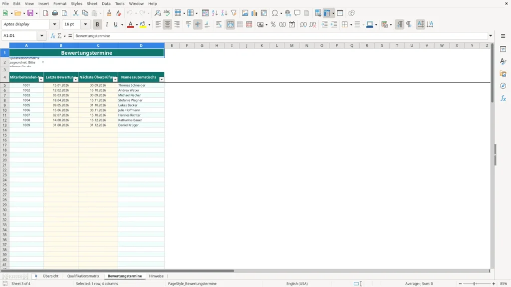 Bewertungstermine – Excel Vorlage für Qualifikationsmatrix – Kostenlos (2026)