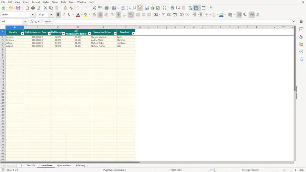 Stammdaten – Excel Vorlage für Quartalsbericht – Kostenlos (2026)