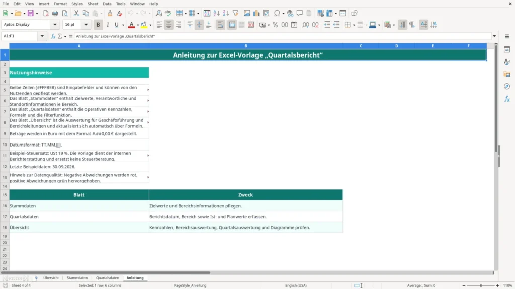 Anleitung – Excel Vorlage für Quartalsbericht – Kostenlos (2026)