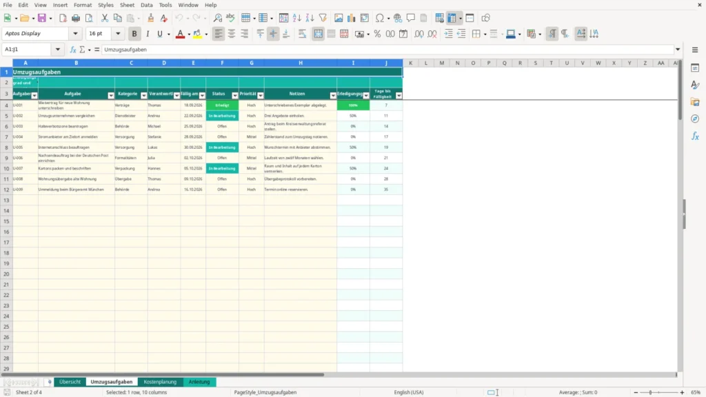 Umzugsaufgaben – Excel Vorlage für Umzug – Kostenlos (2026)