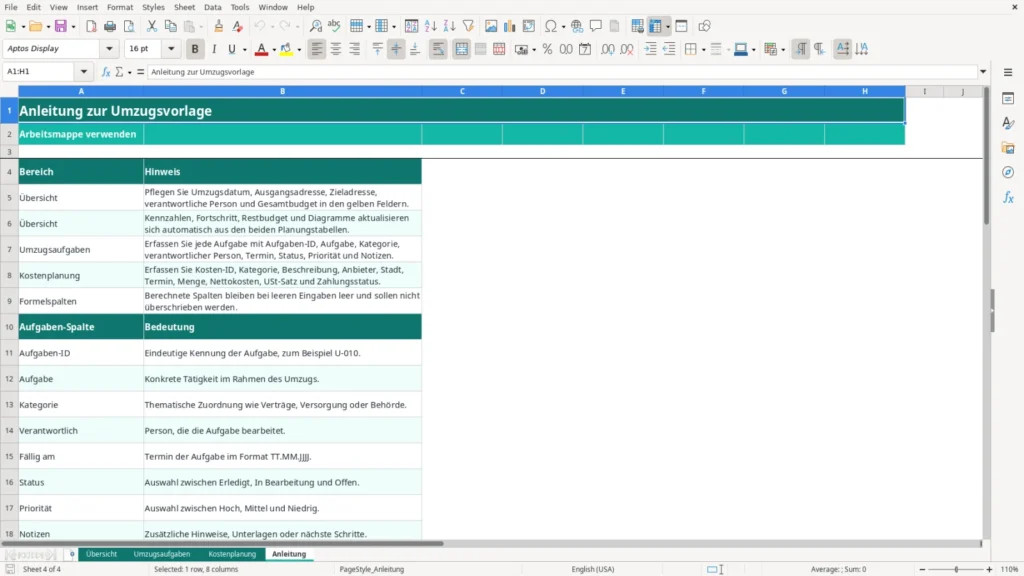 Anleitung – Excel Vorlage für Umzug – Kostenlos (2026)